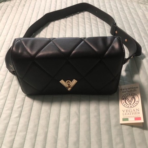 NWT VALENTINO ORLANDI Diamond Quilted Crossbody Shoulder Clutch Bag Black - Picture 2 of 13